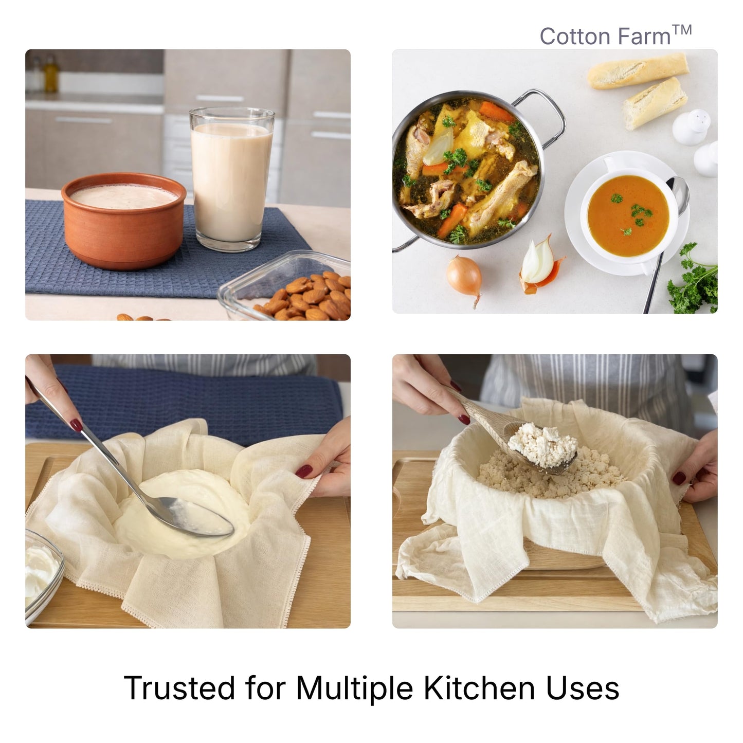 Cotton Farm Grade 100 XL Cheese Cloth for Straining & Cooking; 36x36 Inch; 100% Unbleached Cotton Cheesecloth; Reusable with Finished Edges, Butter Muslin