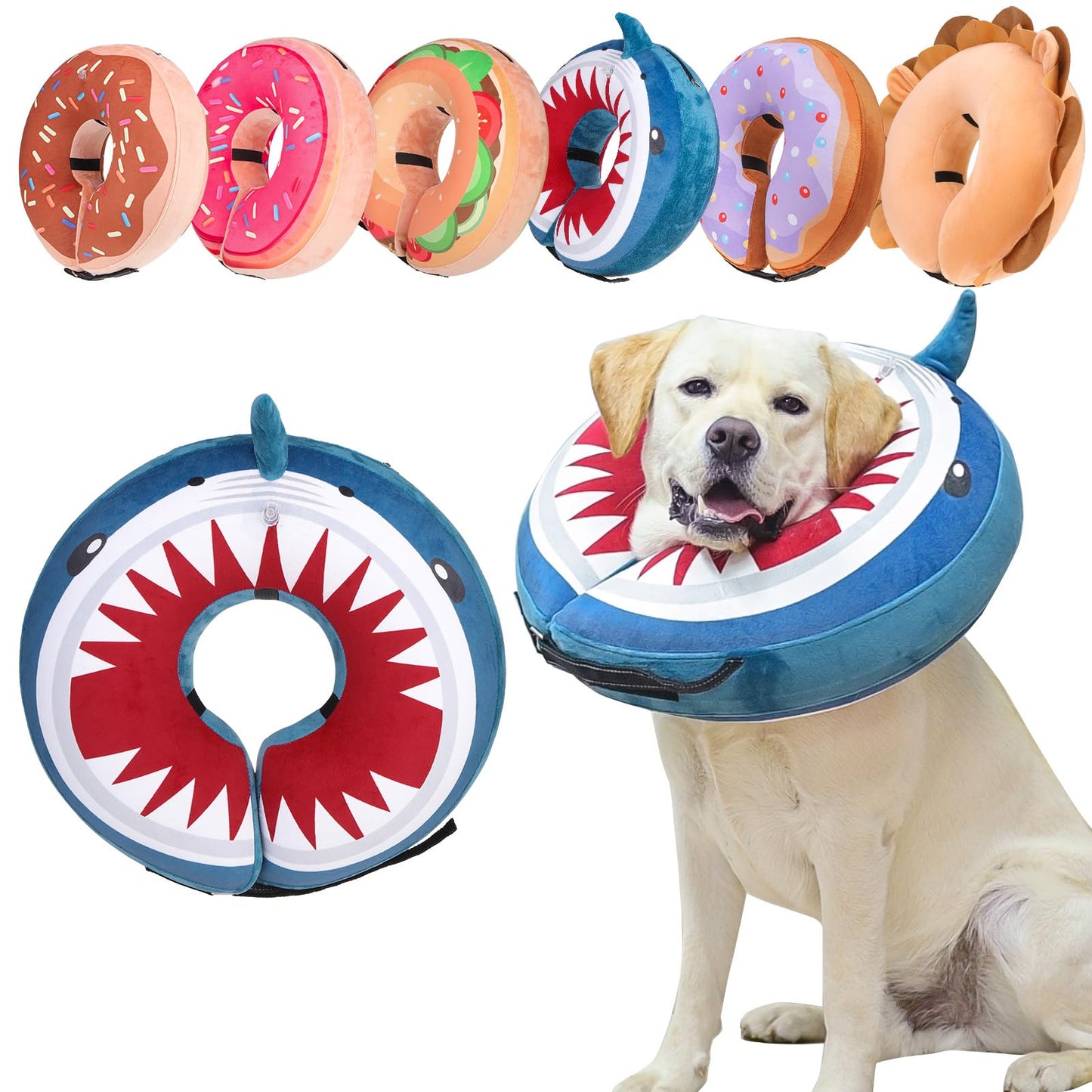 BEAUTYZOO Dog Cone Alternative After Surgery for Large Medium Small Dogs, Soft Inflatable Cone Collar for Dogs Cats, Pet Neck Donut E Collar Dog Recovery Collars to Stop Licking, Shark Blue, L