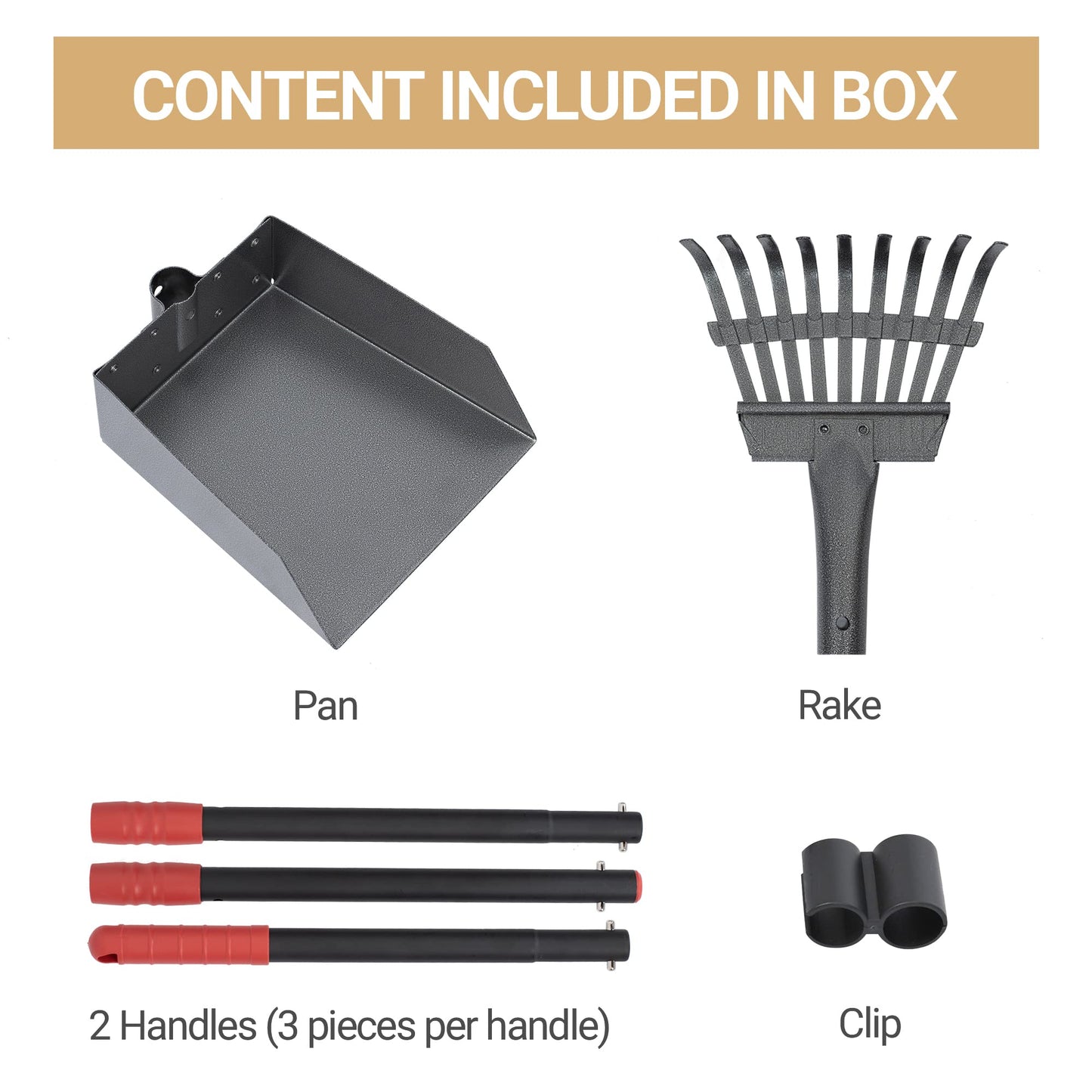 Heeyoo Dog Pooper Scooper, Dog Poop Tray and Rake Set, Pet Waste Removal Scoop with Long Adjustable Sectional Stainless Handles