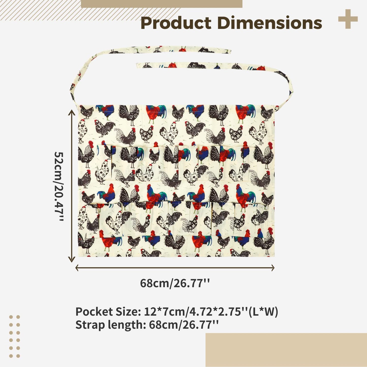 Homaisson Egg Apron, 15 Pockets Durable Canvas Egg Collecting Holding Apron Gathering for Chicken Duck Goose Eggs