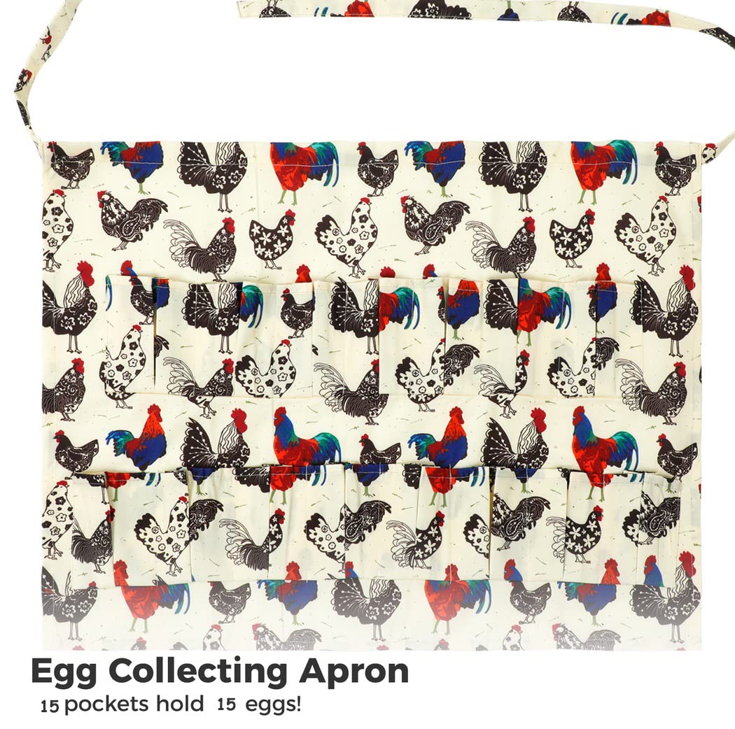 Homaisson Egg Apron, 15 Pockets Durable Canvas Egg Collecting Holding Apron Gathering for Chicken Duck Goose Eggs