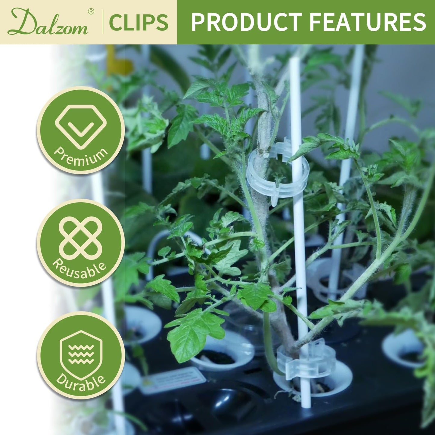 Dalzom® 300Pcs Tomato Clips, Plastic Trellis Clips Plant Support Clips, Plant Clips for Support, Grape Vine, Tomato Vine, Vegetables Plants, Garden Clips to Grow Upright Makes Plants Healthier